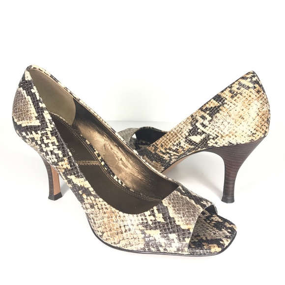 Tahari Shoes - Tahari Riddle Brown Snakeskin Peep Toe Heels Pumps